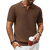 PJ PAUL JONES Mens Polo Shirts Short Sleeve Textured Knit V Neck Shirt Casual Golf Shirts Stylish Old Money Tops