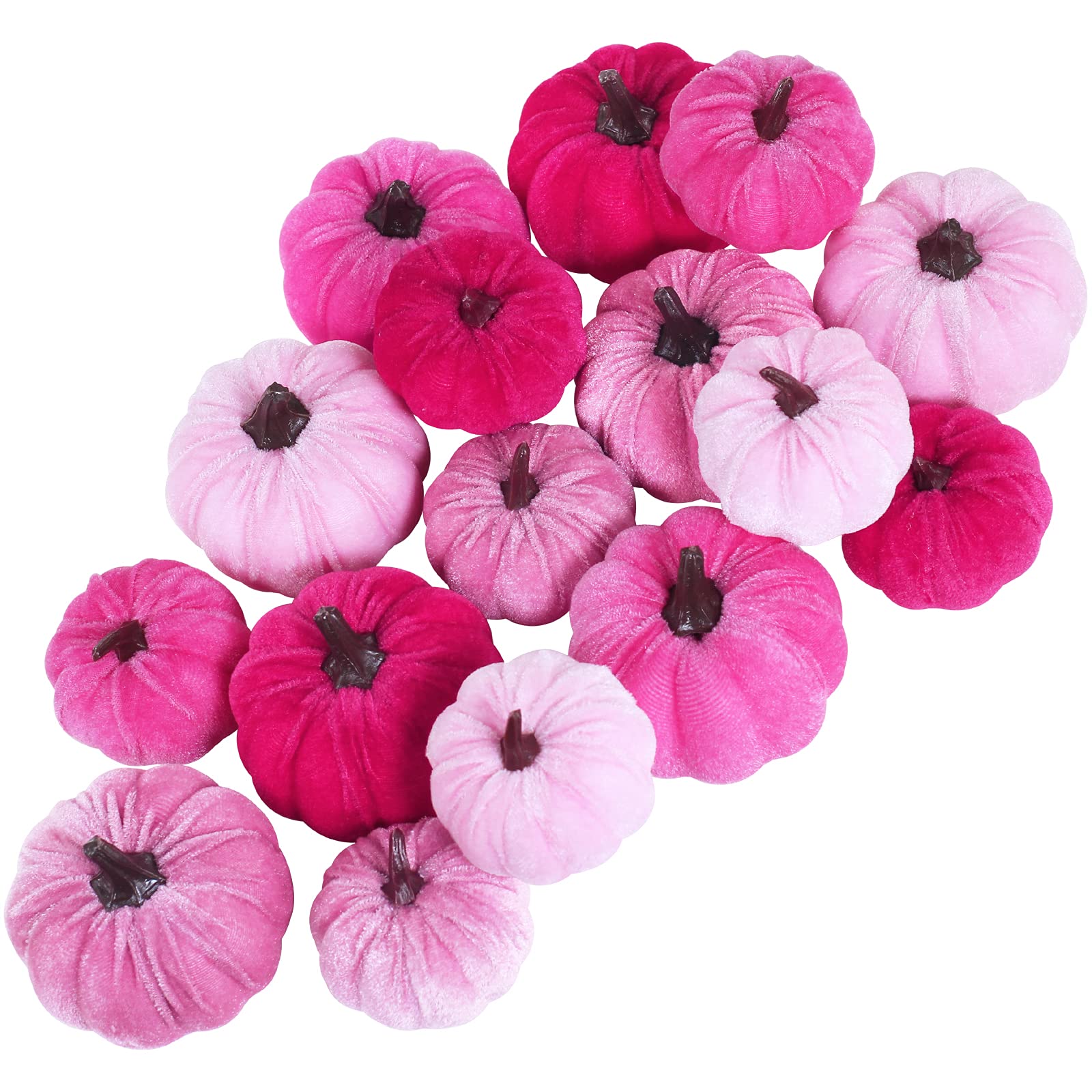 Photo 1 of Set of 16 Faux Assorted Velvet Pumpkins Decorative Pink Fabric Pumpkins Foam for Farmhouse Fall Harvest Wedding Halloween Baby Shower Table Centerpiece