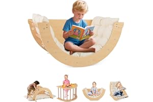 INFANS Wooden Arch Climber Rocker with Soft Cushion, 6 in 1 Montessori Climbing Toys for Toddlers, Waldorf Indoor Table Baby 
