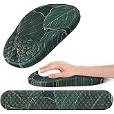Hasinart Ergonomic Mouse Pad and Keyboard Wrist Rest with Massage Design, Space-Saving Mouse Pad Wrist Support, Memory Foam Wrist Rest with Non-Slip PU Base for Computer Desk, Green Leaves