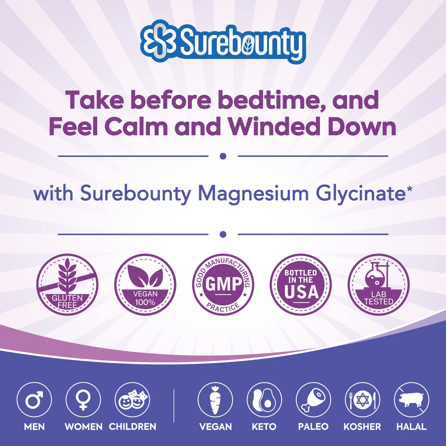 Surebounty Magnesium Glycinate Supplement for Sleep, 710 mg Chelated Magnesio Glycinate (80 mg Elemental Magnesio), Small Capsules for Kids & Adults, Easy to Swallow 90 Capsules