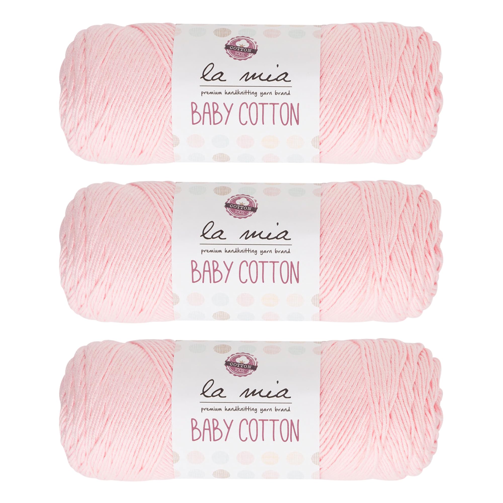 3 Skein La Mia Baby 50% Cotton Total 10.5 Oz Each 3.5 oz (100 g) / 218yd (200m), Medium, Worsted, Super Soft Yarn, Best For Baby and Amigurumi, Pink - L040