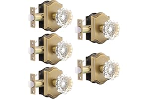 Gobrico 5 Pack Passage Crystal Door Knobs in Antique Brass for Hall Closet Laundry Room,Clear Octagon Shape,Keyless Outside for Interior Room