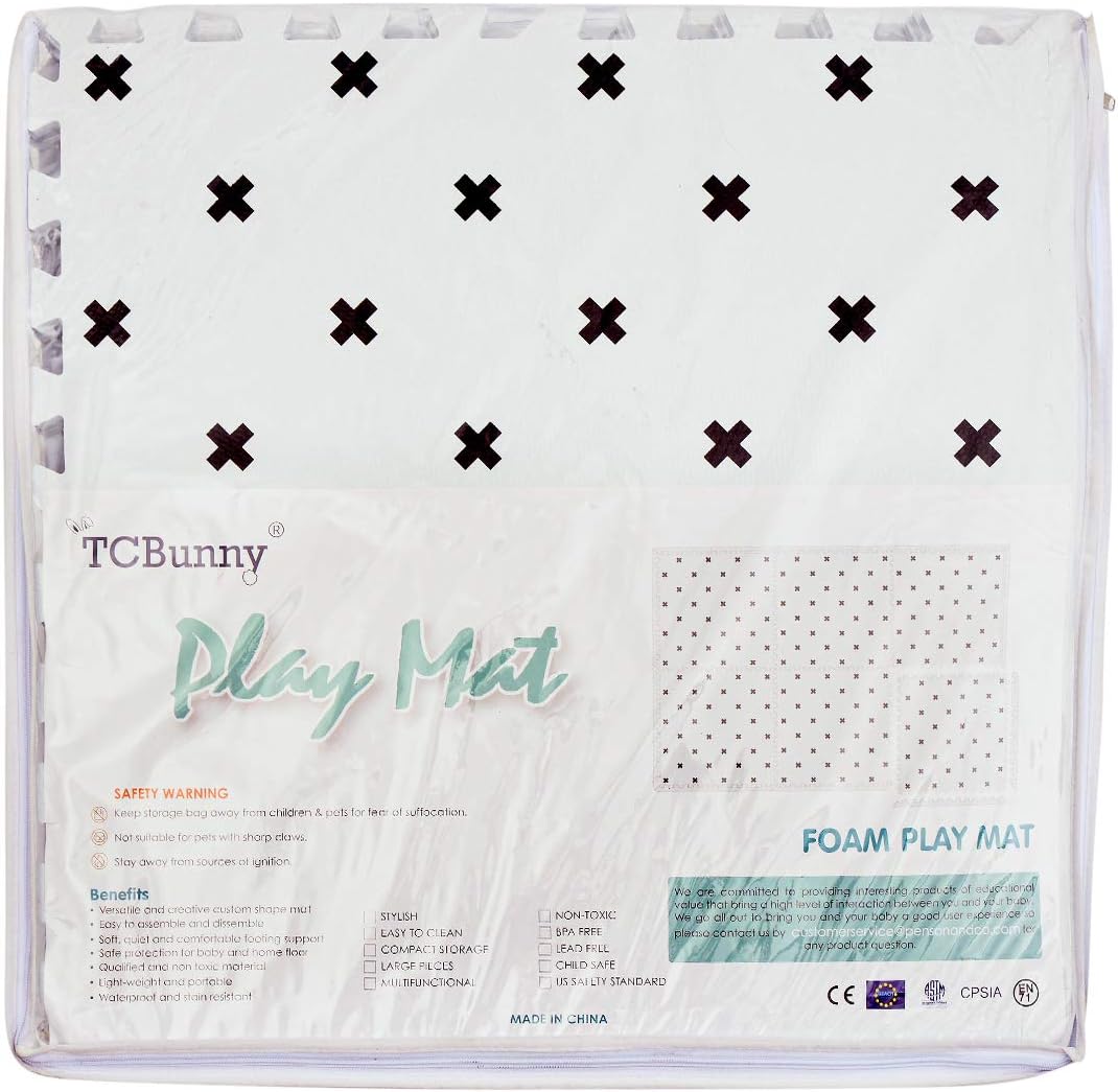 Extra Large Baby Foam Play Mat - 4FT x 6FT Non-Toxic Puzzle Floor Mat for Kids & Toddlers (White with Black Cross): Toys & Games