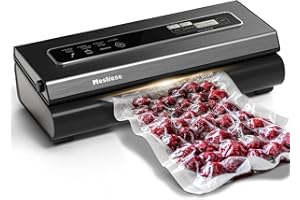 Mesliese Vacuum Sealer Machine 90Kpa 6-in-1 Compact Food Vacuum Sealing Preservation System with Cutter | 2 Bag Rolls | 5 Pre-cut Bags | Dry&Moist Modes | ETL Listed (Gray)