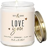 Valentines Day Gifts for Her, Valentine Candles -I Love You Candle, w/Eucalyptus & Geranium I I Love You Gifts for Her I Valentines Day Candle for Wife, Girlfriend I 9oz, 50Hr Burn, USA Made