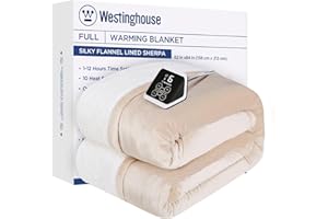 Westinghouse Heated Blanket Twin Size, Soft Flannel to Sherpa Electric Blanket with 10 Heating Levels, 1-12 Hours Auto Shut Off, Fast Heating, Machine Washable, 62x84 Inch, Beige