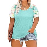 DOLNINE Women's Plus Size Tops Striped Raglan Tee Shirts Casual Tunics Blouses
