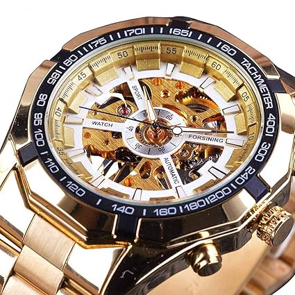 GuTe Classic White X Dial Skeleton Automatic Mechanical Wristwatch Luminous Golden