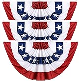3x6Ft American Patriotic Bunting Flags Outdoor, Patriotic 4th of July Decor, USA Pleated Fan Flags, Red White and Blue Memorial Day Decorations for Outside (3PCS)