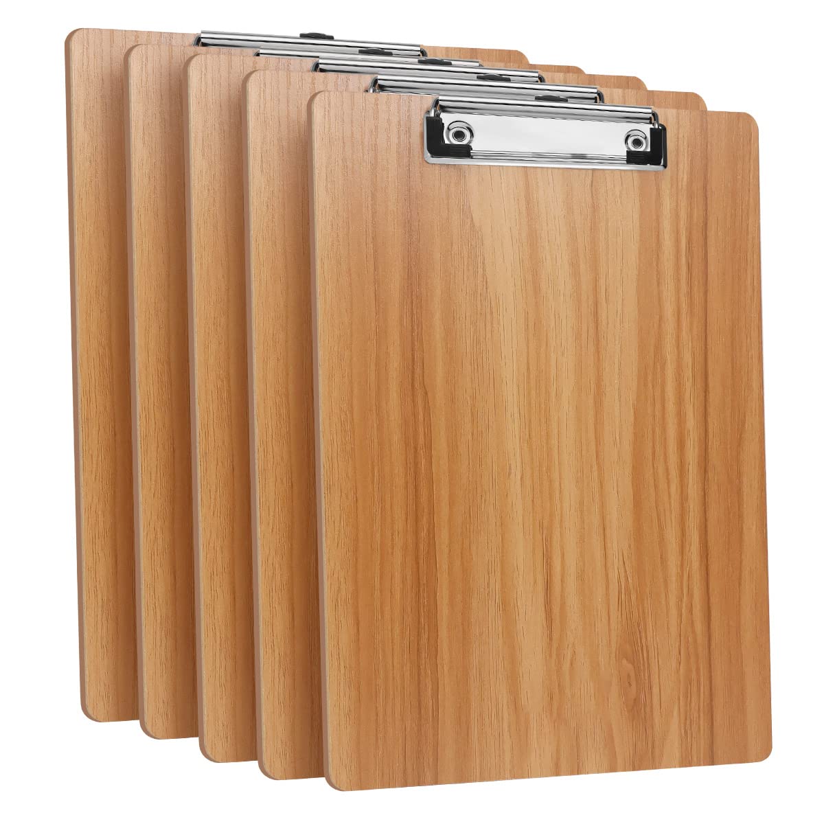 DONGLI 5 Pack A4 Clipboard,Wooden Clipboards with Low Profile Clip and Hanging Hole,Clip Board Hardboard for Office, Business,Restaurant