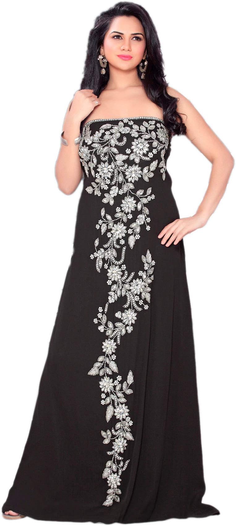 ANIIQ Fustan Women Sleeveless Georgette Off Shoulder Maxi Dress Formal Gown Evening Dress Black