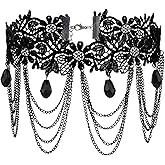 NALISASA Black Lace Choker Necklaces for Women, Vintage Jewelry Gothic Necklace with Teardrop Pendant, Victorian necklace, Handmade Statement Jewelry for Women, Perfect Goth Gift