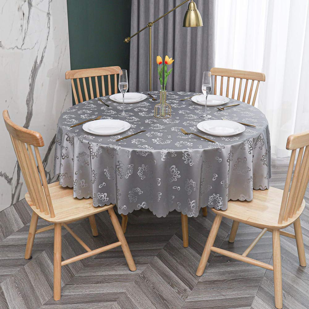 oxiang Round Tablecloth PVC Oilcloth Waterproof Antifouling Cover Outdoor Dining Table Cloth Flower Gray-200cm