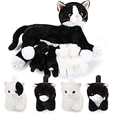 Skylety Nurturing Cat Stuffed Animal with 4 Plush Kittens, Cats Baby Stuffed for Girls Boys Plushy Mommy Kitty with Baby Kittens for Birthday Party Favors Gifts(Fluffy Style)