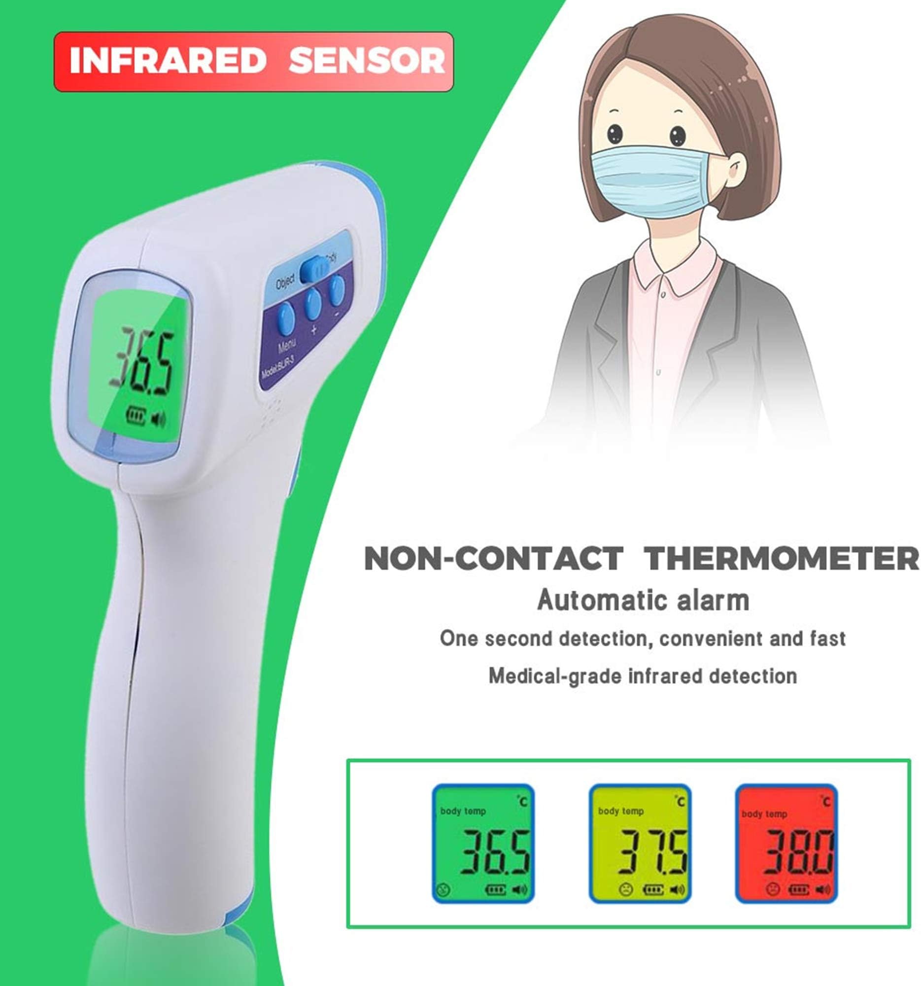 Flyalone⭐ Infrared Thermometer, Digital LCD Ear Forehead Non-Contact Handheld Thermometer, Temperature Measurement for Baby Adults, Forehead Thermometer Gun - Bulk Supply, Large Inventory (Blue)