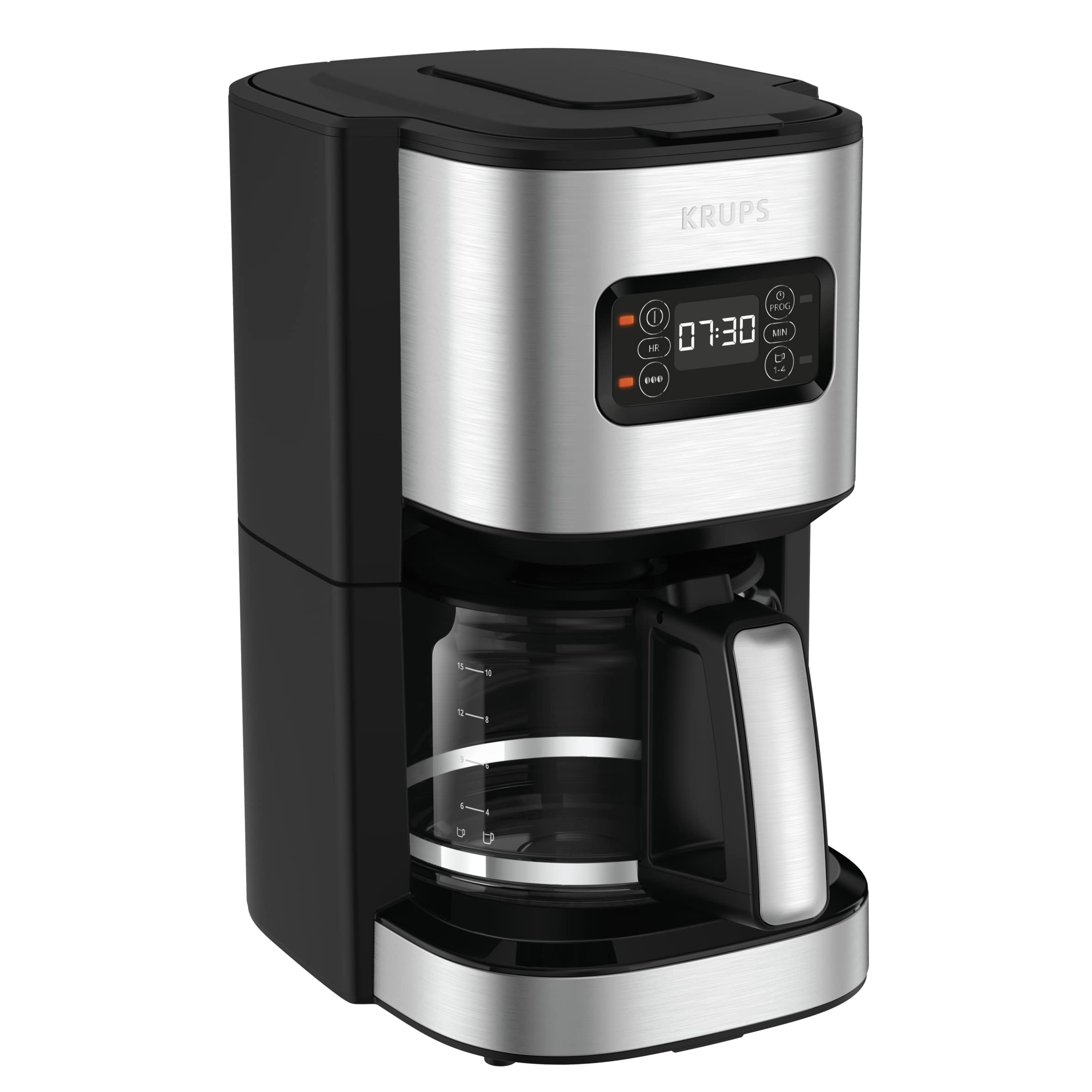 Krups KM480D Excellence Edelstahl Programmierbare Filterkaffeemaschine, 24-Stunden-Timer, Brühstärkeauswahl Wasserkopf, Pre-Infusion Modus, Anti-Tropf-System, 1,25 L Kapazität, 15 Tassen