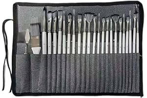 24 Pieces Professional Paint Brush Set for Acrylic Oil Watercolor Gouache Painting, Nylon Bristles, Ergonomic Handles