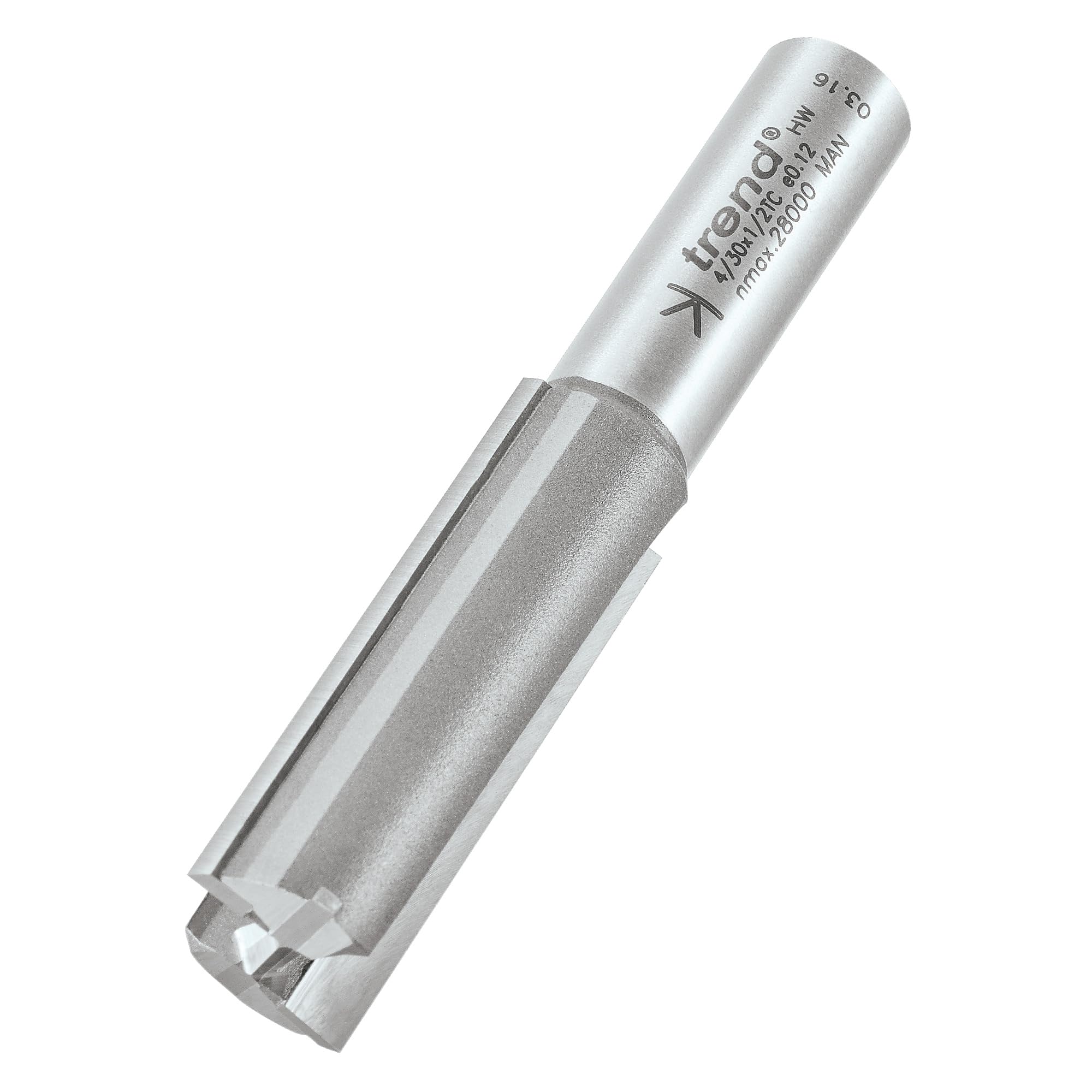 Trend Professional Two Flute Router Cutter, 1/2 Inch Shank, 18mm Cut Diameter & 50mm Cut Length, Tungsten Carbide Tipped, 4/30X1/2TC