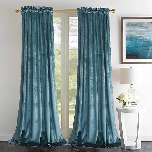 Amazon Com Roslynwood Block Velvet Van Deusen Blue Curtains
