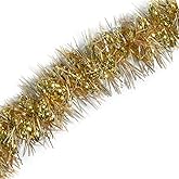TCDesignerProducts Gold Tinsel Garland - 15' Long x 4" Wide, Parade Float Decorations for Trailer Or Golf Cart, Christmas Garland Décor for Home and Party