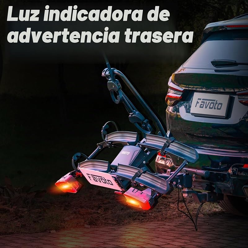 Portabicicletas E-Bike con Rampa Plegable – Soporte de Bola para 2 Bicis (60kg), Aluminio, Antirrobo, Luces 13 Pines y Soporte Matrícula