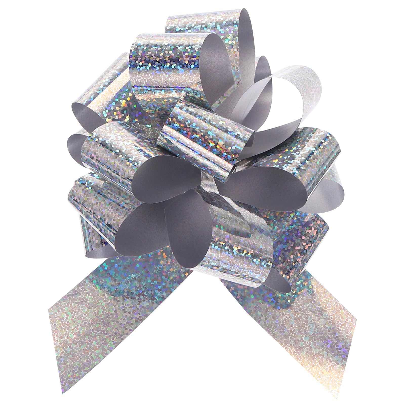 Unifizz 10pcs 4 Inch Pull Bow Metallic Gift Bows with Glitter Ribbon for Wedding Baskets Presents Wrapping Silver