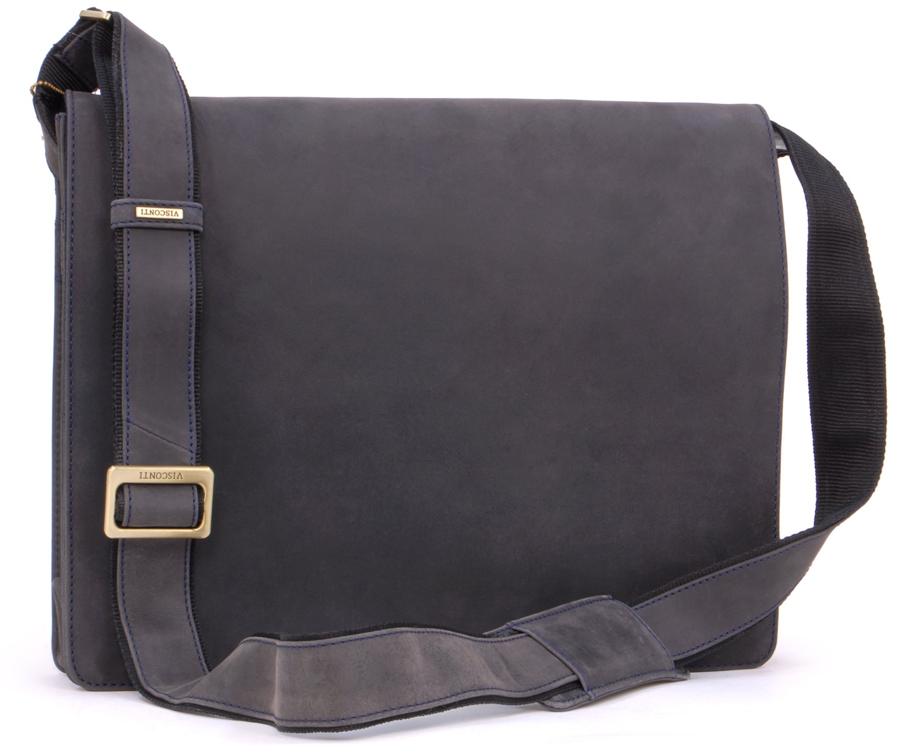 VISCONTI - Leather Messenger Shoulder Bag For Men - Fits 13 to 14 Inch Laptop - Medium/Large Work Bag For A4 Notebooks - 18548 Harvard - Oil Blue