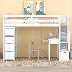 Merax Loft Bed Twin with Desk and Storage