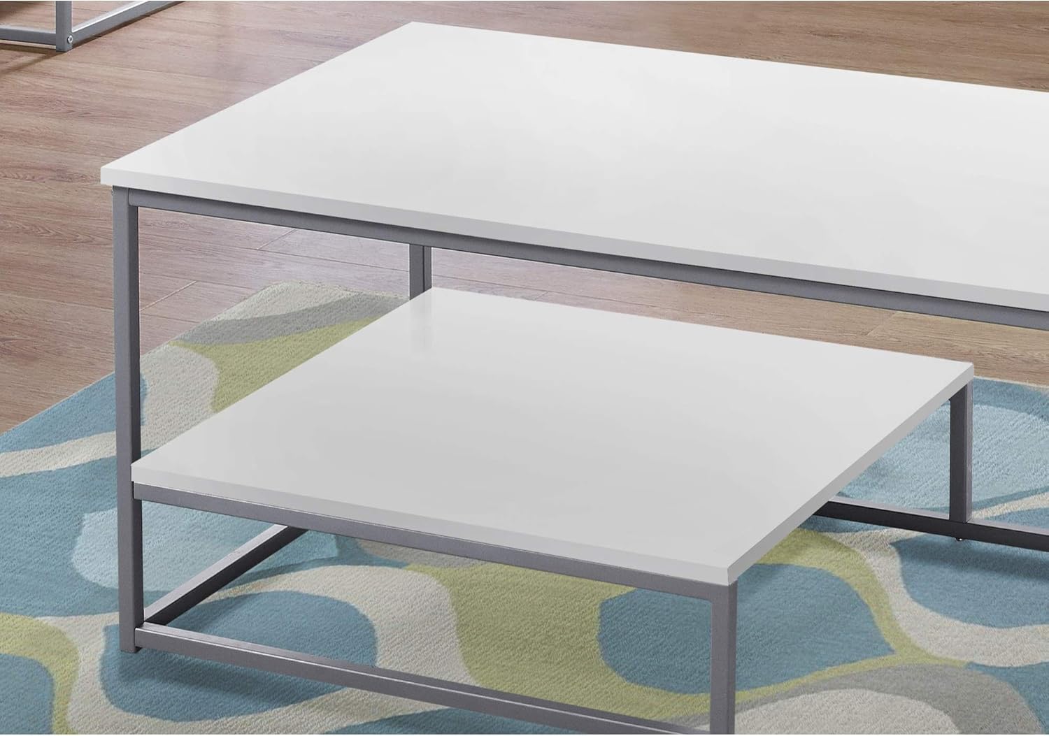 Ergode Table Set - 3PCS Set/White/Silver Metal: Furniture & Decor