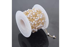 UMAOKANG 32.8 Feet Chains Link Imitation Pearl Beading Chain Roll Copper Necklace Chain Bulk with Spool for Craft DIY Bracelet Necklace Jewelry Making