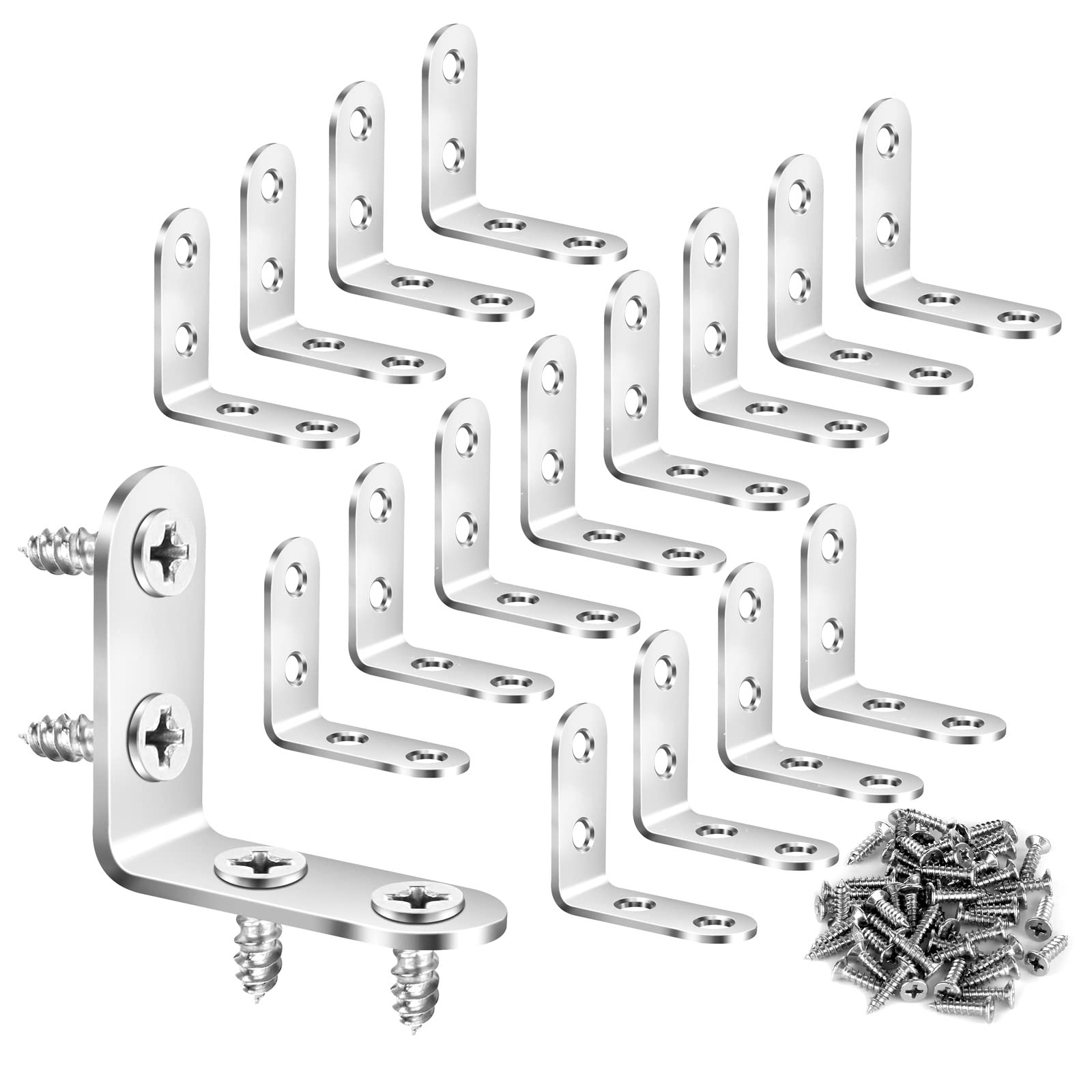 Photo 1 of Pndbnq 16pcs L Brackets 90 Degree Shelf Bracket Right Angle Corner Braces Stainless Steel Furniture Anchors Waterproof Mounting Fasteners with 64pcs Screws for Wood Connections and DIY Supports