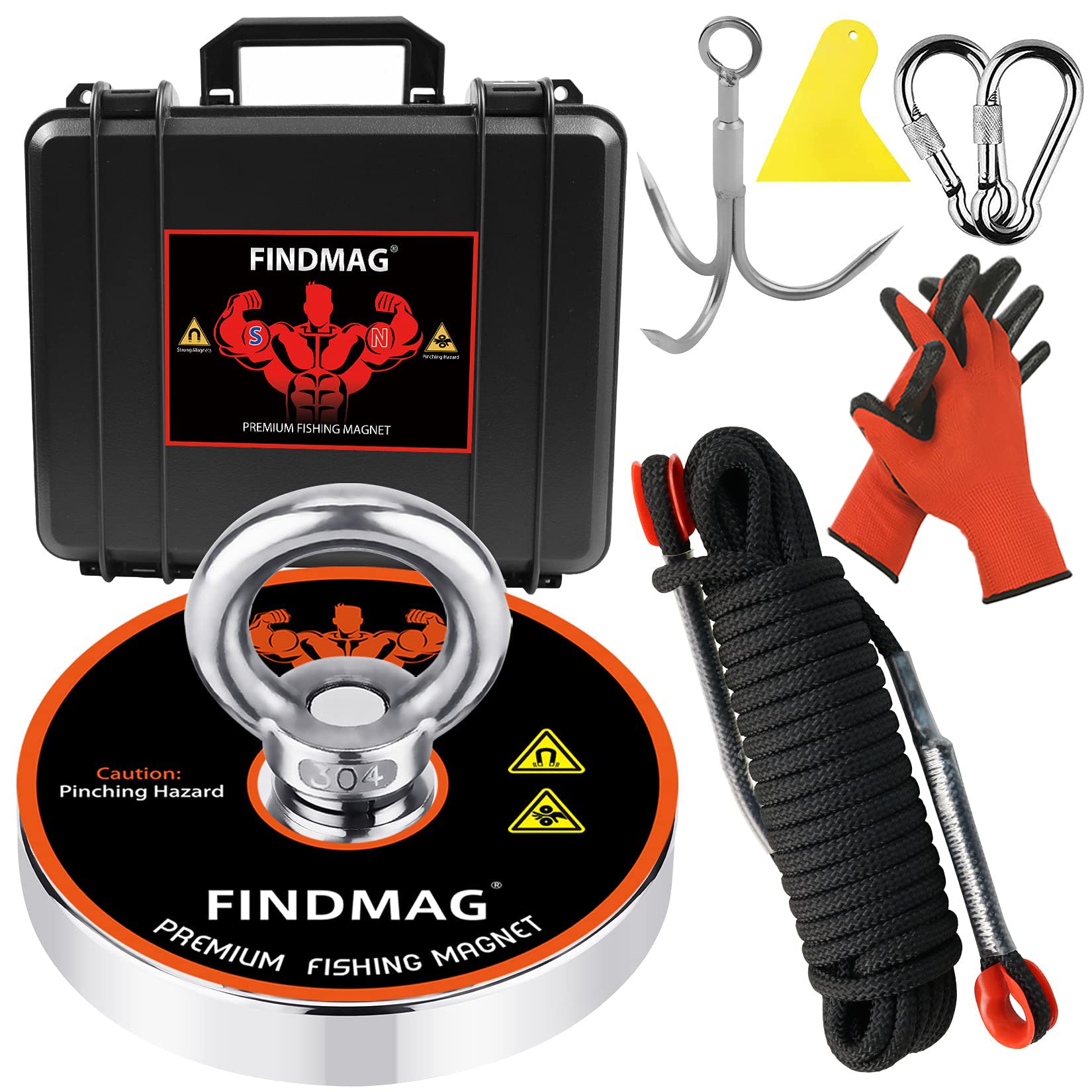 1500 LBS (680 KG) Pulling Force Magnet Fishing, Super Strong Fishing Magnet Kit with Case, Neodymium Round Eyebolt Magnets for Salvage in River - Diameter 120 mm