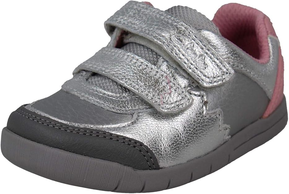 Clarks Rex Quest Toddler Leather Shoes in Silver Wide Fit Clarks Rex Quest Toddler Leather Shoes in Silver Wide Fit