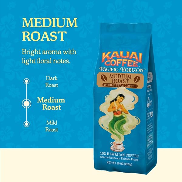 KAUAI COFFEE WHOLE BEAN COFFEE – SMOOTH, NON-BITTER PURE ARABICA – LIGHT FLORAL NOTES & BRIGHT AROMA – GROWN ON HAWAII’S LARGEST COFFEE FARM – KOLOA ESTATE MEDIUM ROAST, 1 PACK OF 10OZ