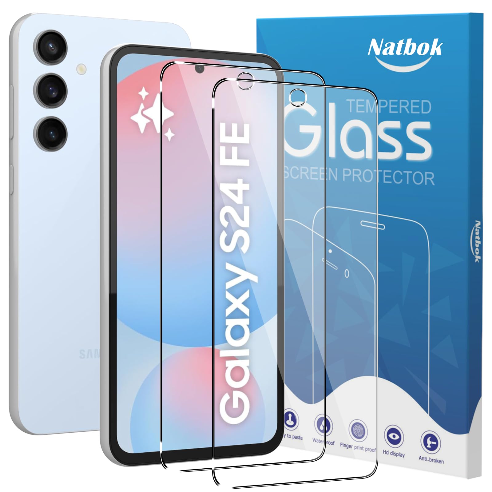 Natbok 2 Pack Compatible with Samsung Galaxy S24 FE/Galaxy A36/A56 5G Screen Protector,Full Coverage 9H Tempered Glass Film,HD Clear Scratch Resistant,Bubble-Free for Galaxy A36 5G Screen Protector