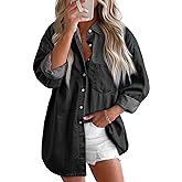 Astylish Women Denim Shirts Button Down Blouse V Neck Casual Tops