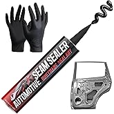 Seam Sealer Automotive Black, Paintable Waterproof Auto Body Sealant | Quick-Cure Urethane for Car Metal Panels, Truck Beds, RV Roofs - Heavy Duty Kit with Gloves &amp; Applicator, 10.5 oz