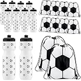 20 Soccer Party Favors 10 Pcs 24 oz Soccer Water Bottles 10 Pcs 13.4 x 16.9 Inch Sport Drawstring Bags Football Squeeze Bottles Plastic Football Drawstring Backpack for Kids School Party Supplies