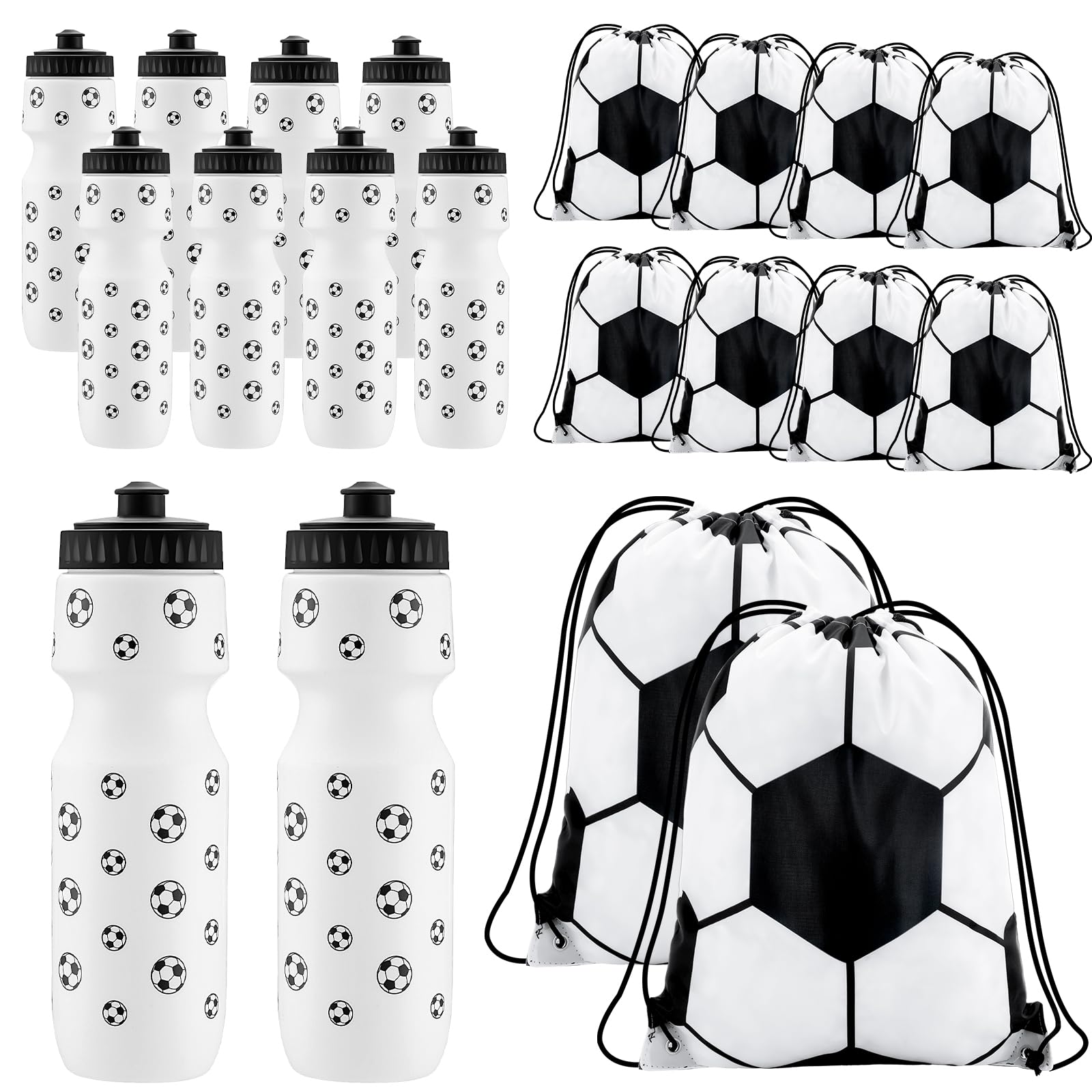 Photo 1 of 20 Pcs Soccer Party Favors 10 Pcs 13.4 x 16.9 Inch Soccer Drawstring Bags and 10 Pcs 24 oz Soccer Squeeze Water Bottles Football Drawstring Backpack Sport Bottles Plastic for Kids Party Supplies