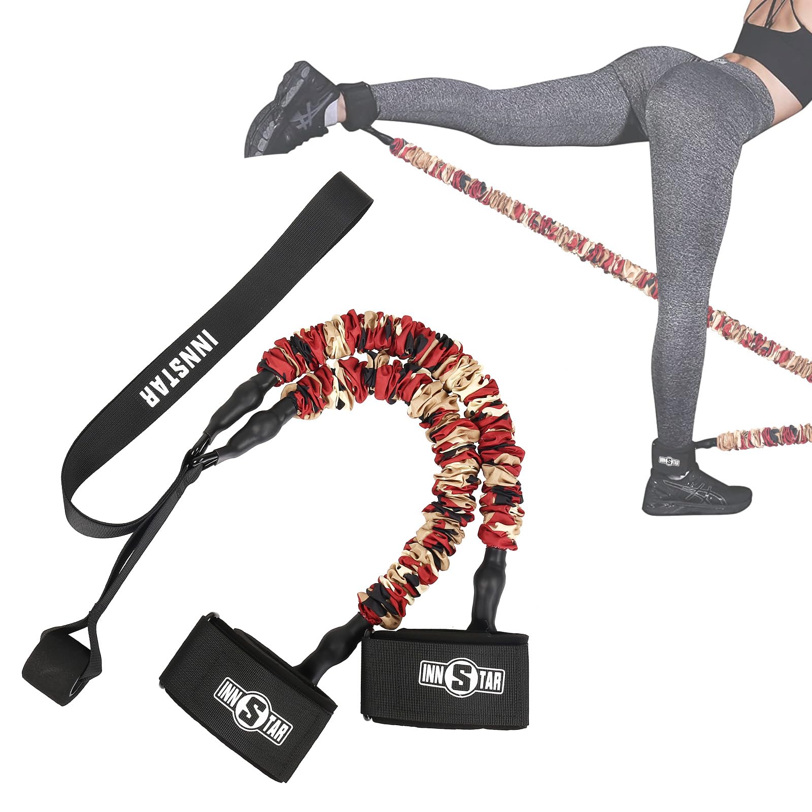 INNSTAR Booty Resistance Band Vertical Jump Trainer Leg Strength Resistance Bands Set for Basketball Triple Jump Football Volleyball Training Provide, Substitute for Plyometric Jump Box (50LBS Red)