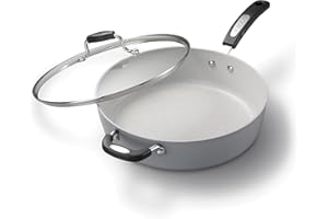 Starfrit The Rock Terra 30cm (12'') Ceramic Non-Stick Deep Fry Pan with Lid - Thick Aluminium Base - PFOA Free - Easy to Clea