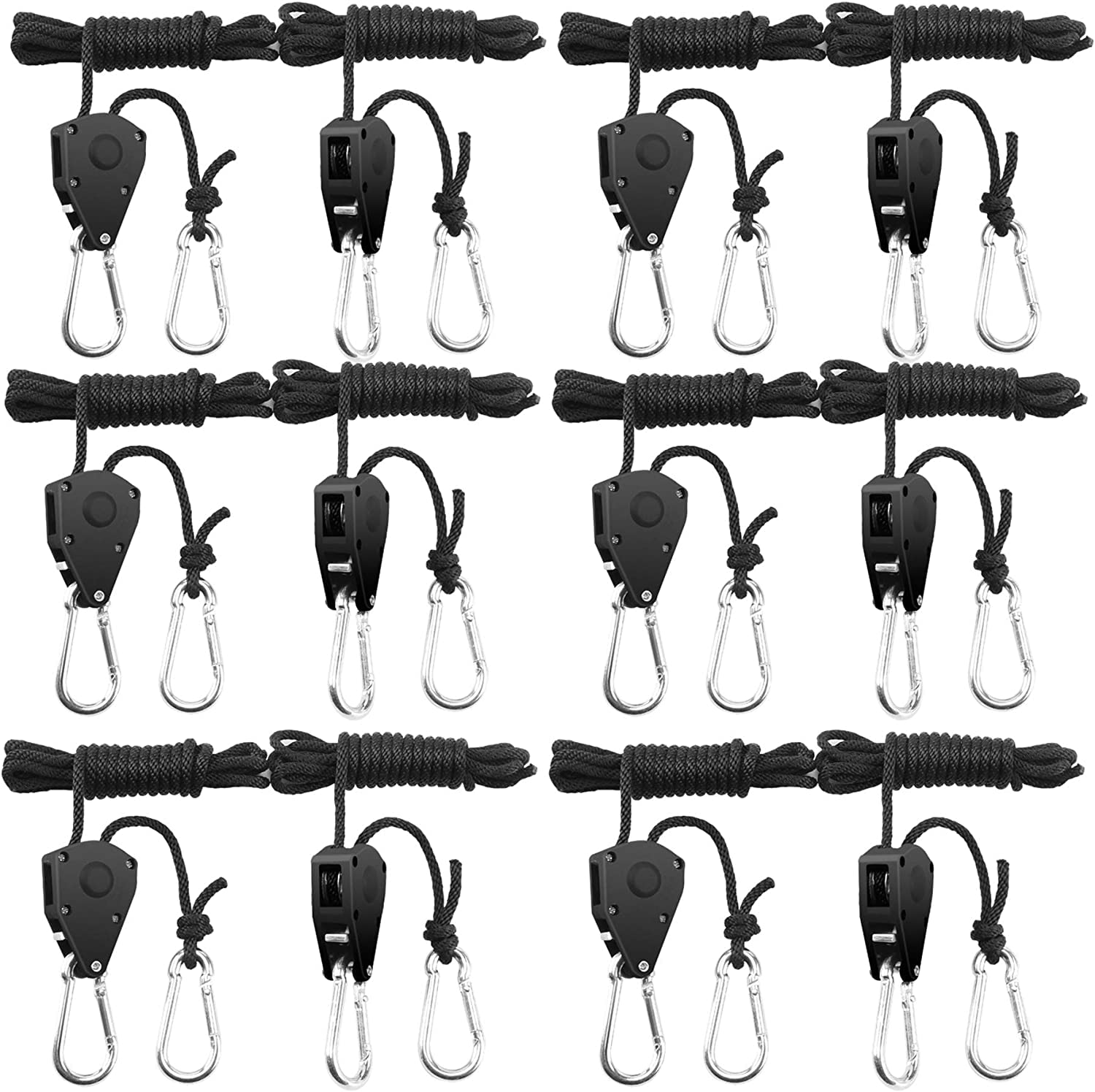 BOSYTRO 6 Pairs (12 Pieces) Rope Latch Latch Suspension Rope 1/8" for Gardening Garden Growing Hydroponic Hanging Spotlights, LED Lamp,68kg Load Capacity Per Pair.