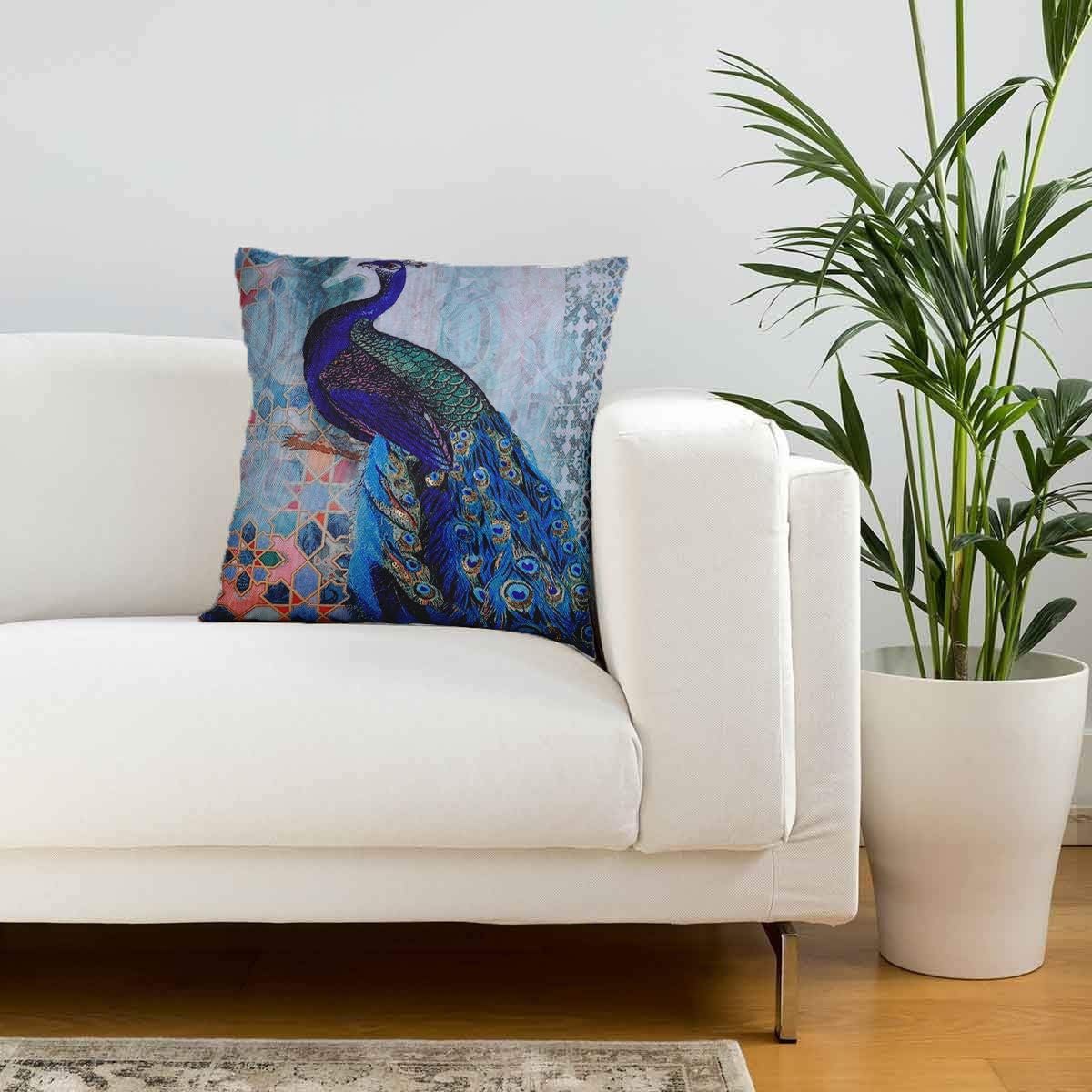 Decozen Decorative Throw Pillow with Insert 18"x18" inches in 1 Set Peacock Print Embellished for Couch Sofa Bed Living Room Bedroom Farmhouse Patio: Home & Kitchen