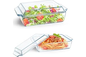 2 Pack Glass Casserole Dish With Lid, Glass Covered Casserole Dish Set Casserole Cookware Rectangular Baking Dish for Home Pa
