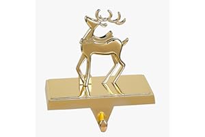 Amooca Christmas Stocking Holders Non-Slip Metal Hooks Fireplace Mantle Stocking Hanger for Christmas Party Decorations (Christmas Deer Gold, 1 Pack)