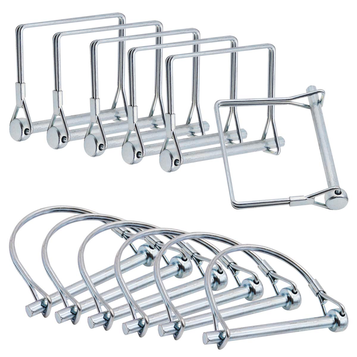 Famgee 12 Pieces Shaft Locking Pin Trailer Coupler Wire Lock Pin Farm Trailers Wagons Lawn Garden 1/4 Inch Diameter in 2 Shapes of Square and Arch (Silver)