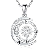 ZBA Natural Diamond Compass Necklace 925 Sterling Silver I'd Be Lost Without You Jewelry Valentines Day Gifts for Her (Color F-G/Clarity I1-I2)