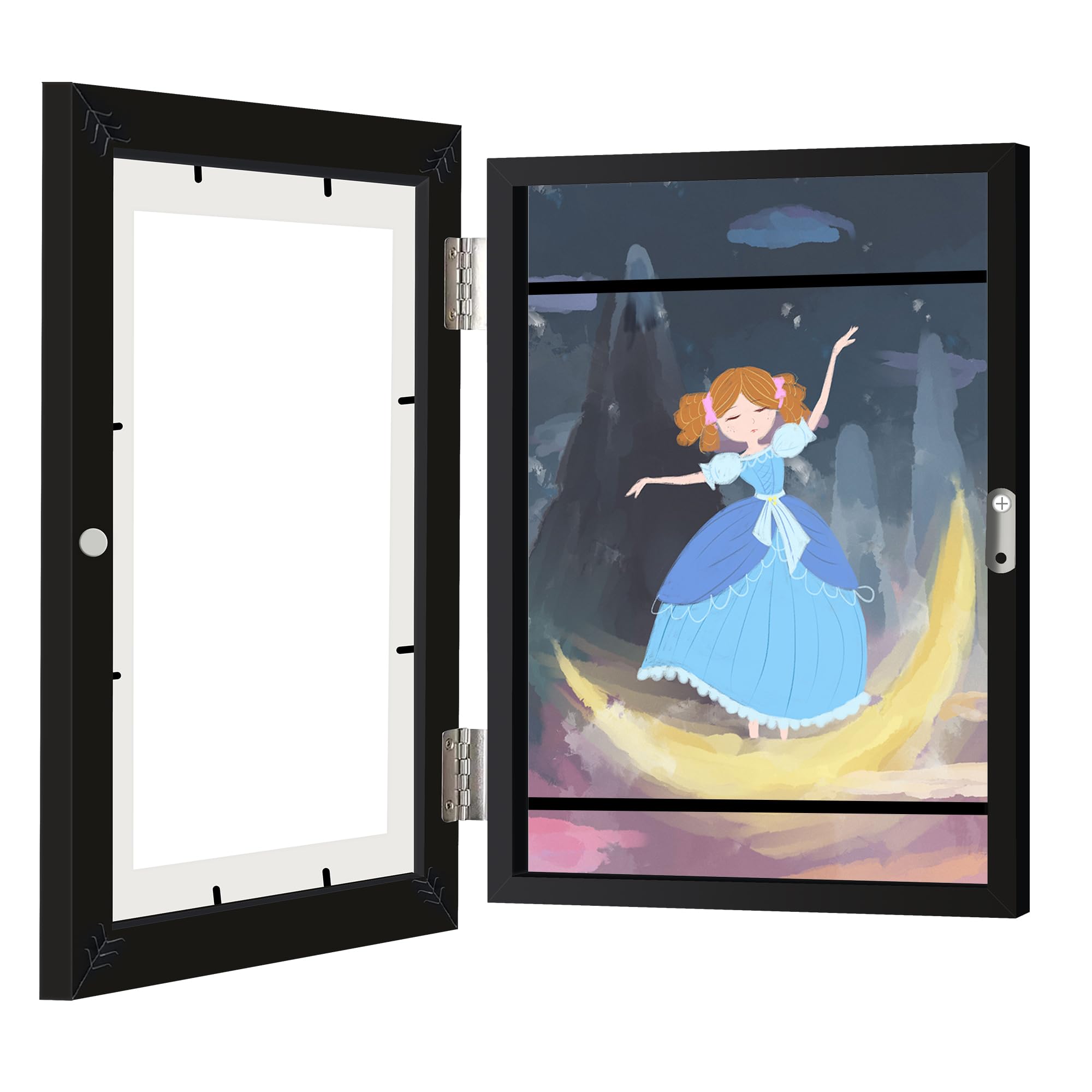 1 Pack Kids Art Frames Front Opening A4, Childrens Artwork Display Storage Frame Changeable, Child Multiple Picture Frame Drawing Hanging Art, Hold 150 PCS, Black