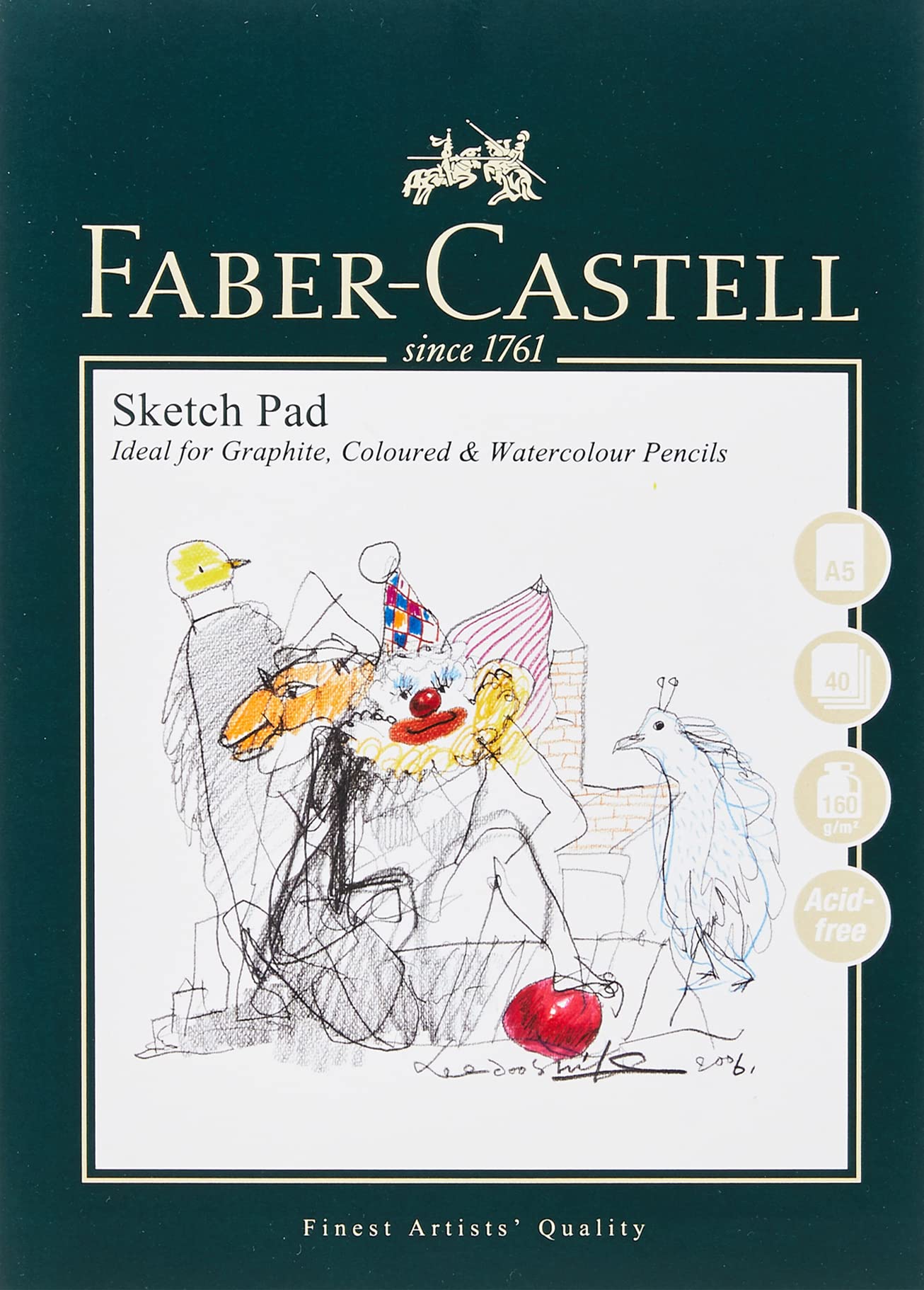 Faber-Castell Art & Graphic Sketch Pad, A5, Acid Free Gummed Paper Pad, 160 GSM, 40 Sheets for Graphite, Pencil, Coloured and Watercolour Pencils, Charcoal, Pitt Pens, Arts, Craft, Home and School